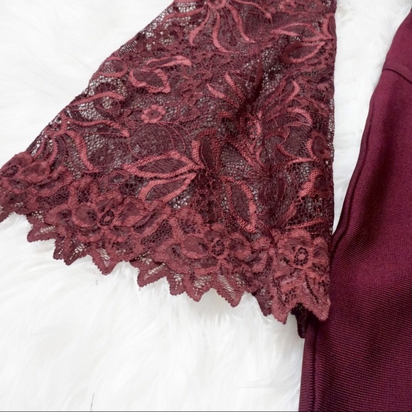 Bebe Maroon Romper Jumpsuit Lace Bandage - Picture 2 of 7